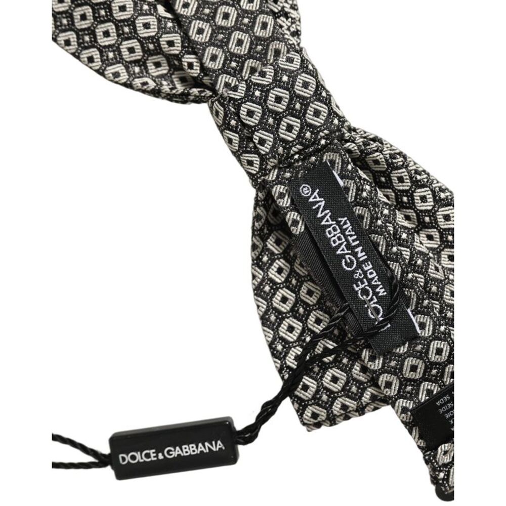 Dolce & Gabbana Men Gray Silk Patterned Adjustable Neck Papillon Bow Men's Tie